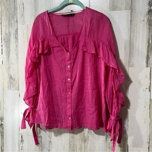 Zara Fuchsia Oversized Loose Fitting Ruffled Blouse